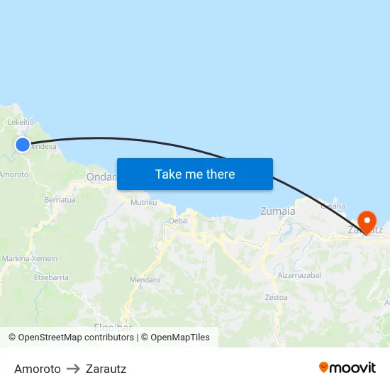 Amoroto to Zarautz map