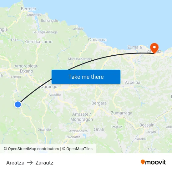Areatza to Zarautz map