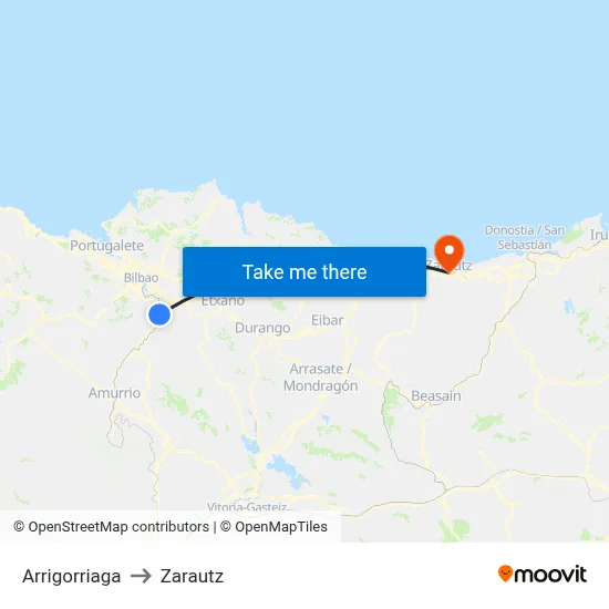 Arrigorriaga to Zarautz map