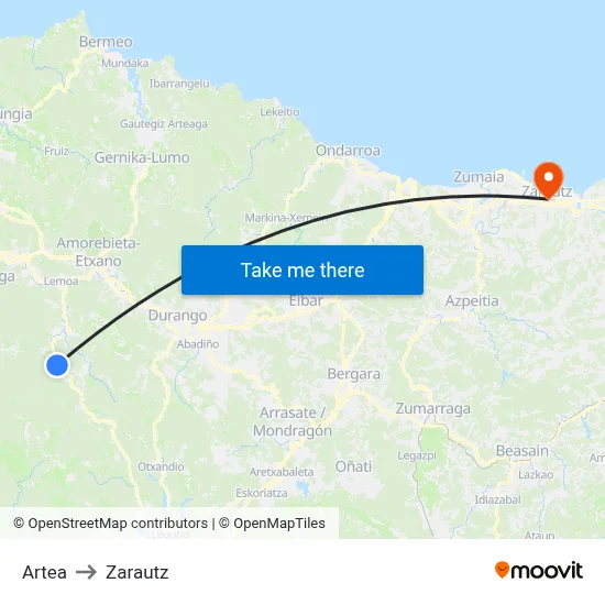 Artea to Zarautz map