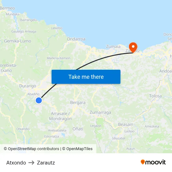 Atxondo to Zarautz map