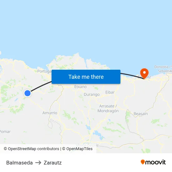 Balmaseda to Zarautz map