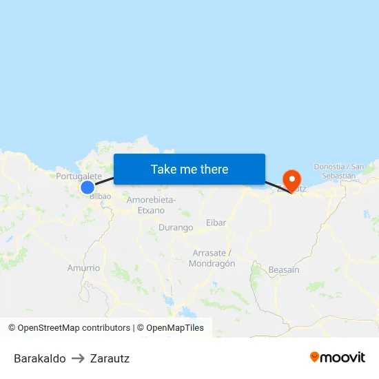 Barakaldo to Zarautz map