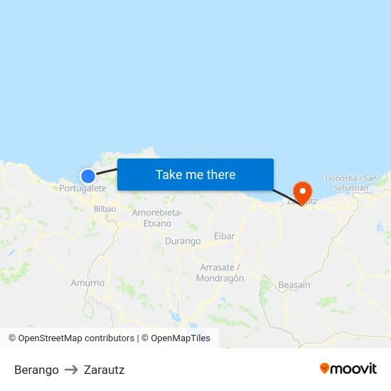 Berango to Zarautz map