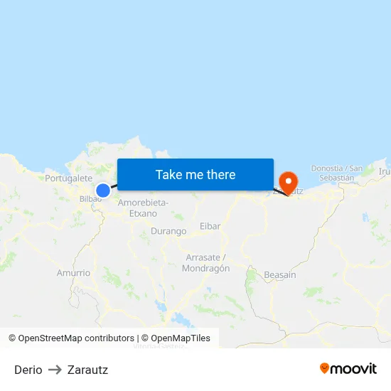 Derio to Zarautz map