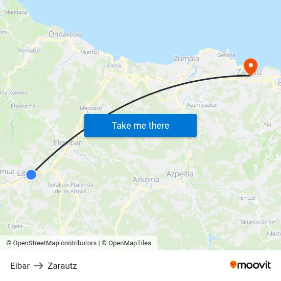 Eibar to Zarautz map