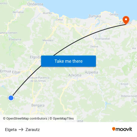 Elgeta to Zarautz map