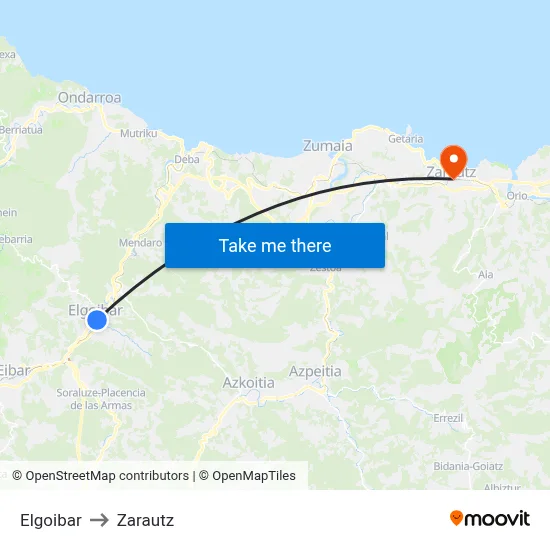 Elgoibar to Zarautz map