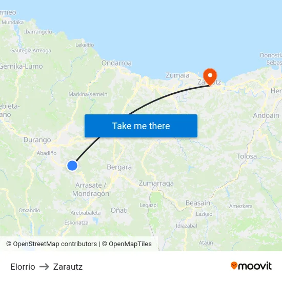 Elorrio to Zarautz map