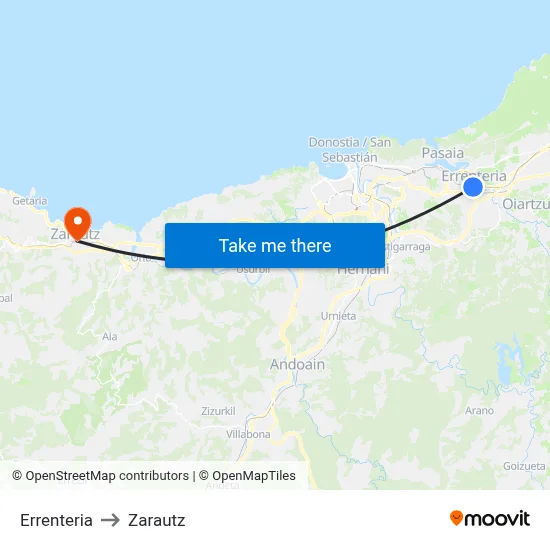 Errenteria to Zarautz map