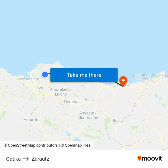 Gatika to Zarautz map