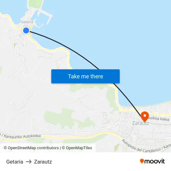 Getaria to Zarautz map