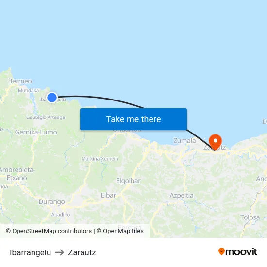 Ibarrangelu to Zarautz map