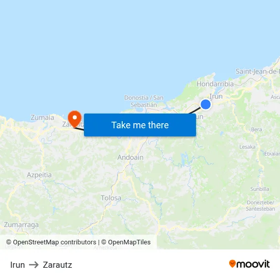 Irun to Zarautz map