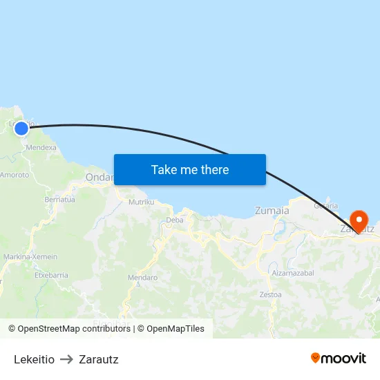 Lekeitio to Zarautz map