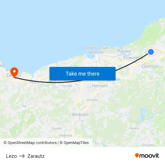 Lezo to Zarautz map