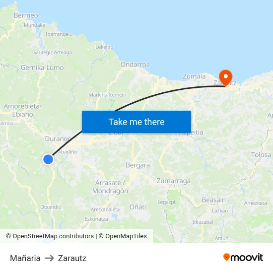 Mañaria to Zarautz map