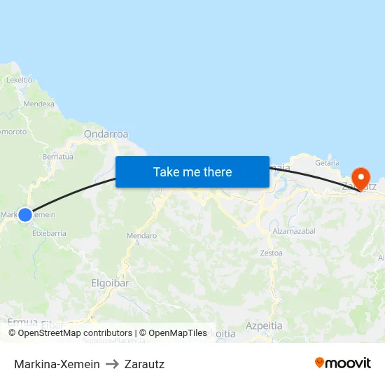 Markina-Xemein to Zarautz map