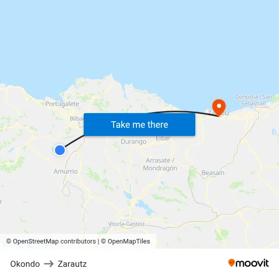 Okondo to Zarautz map