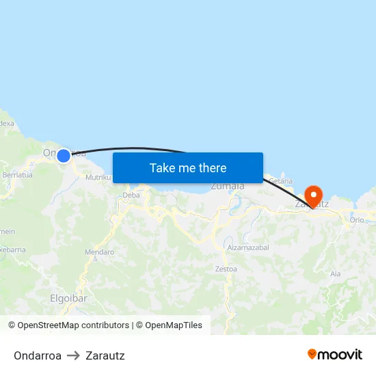 Ondarroa to Zarautz map