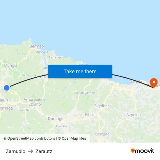 Zamudio to Zarautz map