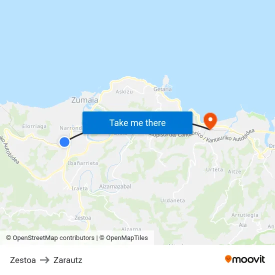 Zestoa to Zarautz map