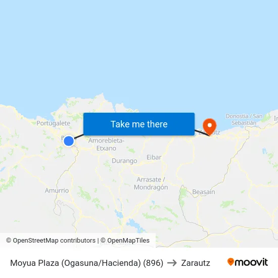 Moyua Plaza (Ogasuna/Hacienda) (896) to Zarautz map