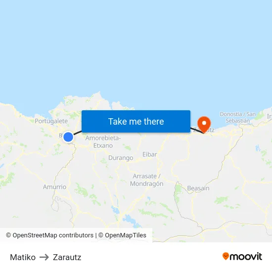 Matiko to Zarautz map