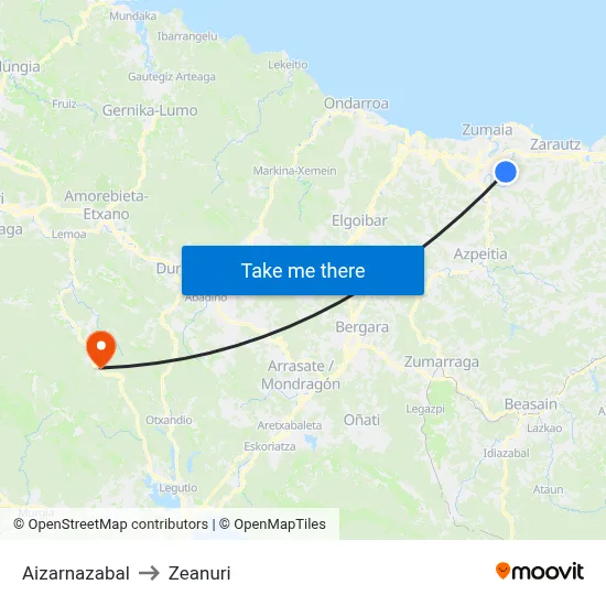 Aizarnazabal to Zeanuri map