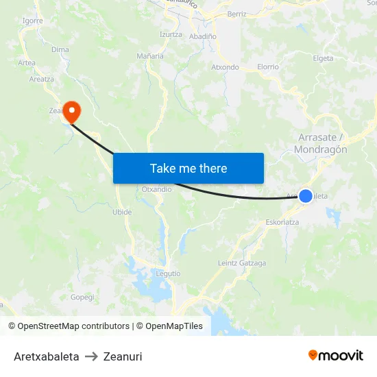 Aretxabaleta to Zeanuri map