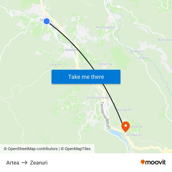 Artea to Zeanuri map