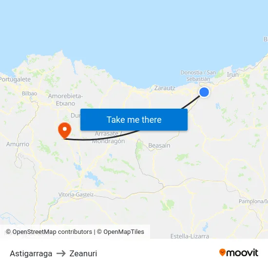 Astigarraga to Zeanuri map