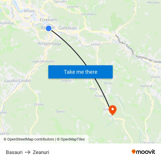 Basauri to Zeanuri map