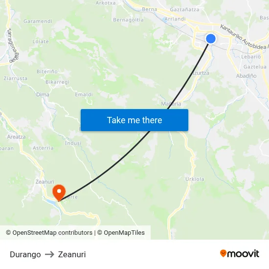 Durango to Zeanuri map