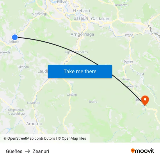 Gúeñes to Zeanuri map