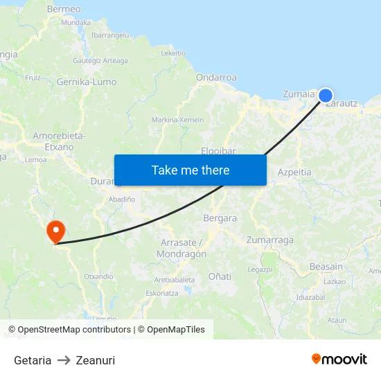 Getaria to Zeanuri map