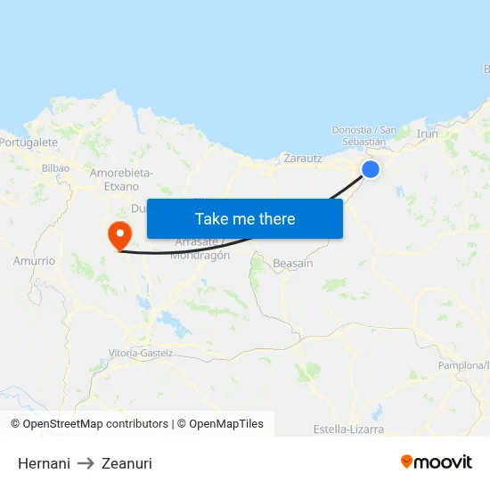 Hernani to Zeanuri map