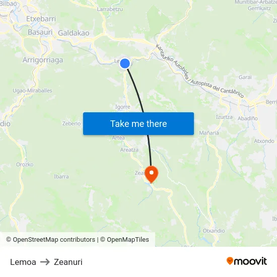 Lemoa to Zeanuri map