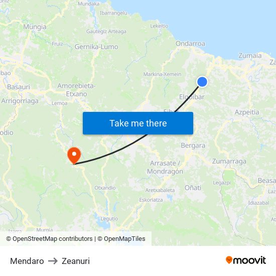 Mendaro to Zeanuri map