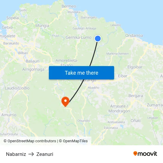 Nabarniz to Zeanuri map