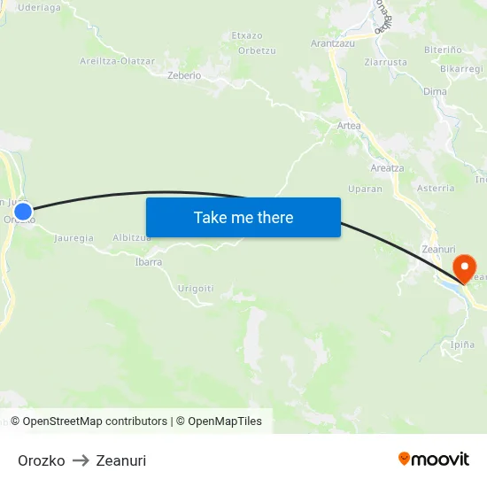 Orozko to Zeanuri map