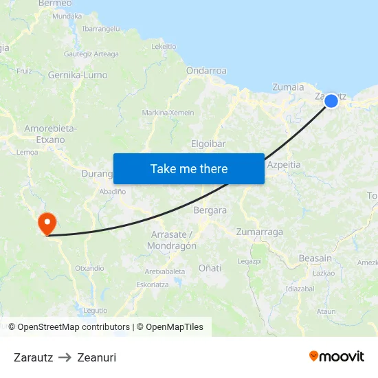 Zarautz to Zeanuri map