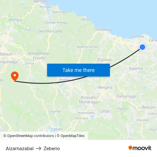 Aizarnazabal to Zeberio map