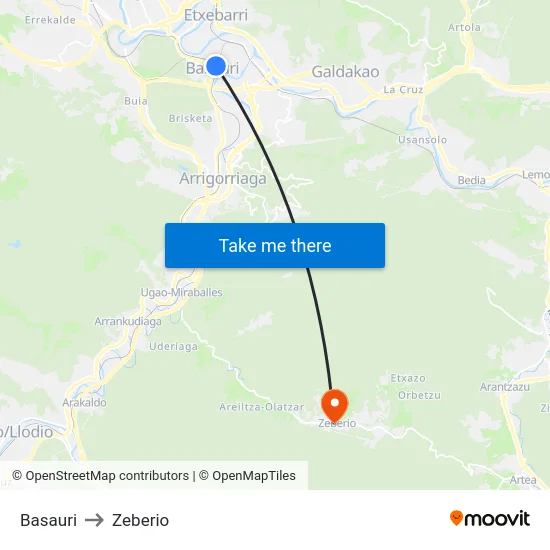 Basauri to Zeberio map
