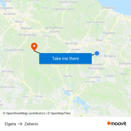 Elgeta to Zeberio map