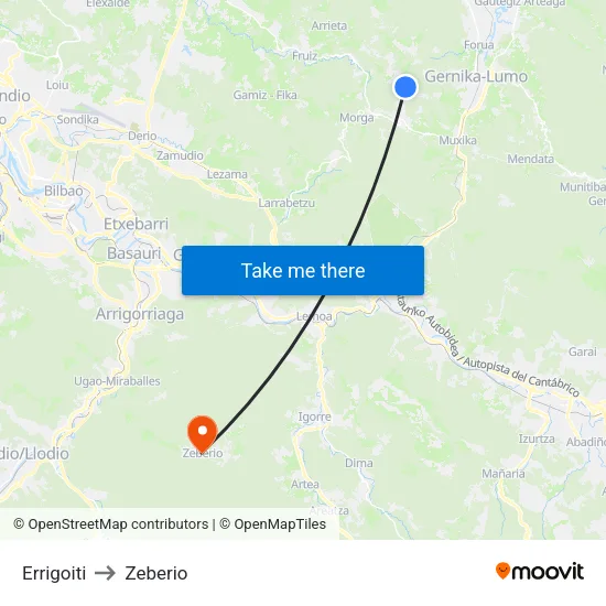 Errigoiti to Zeberio map