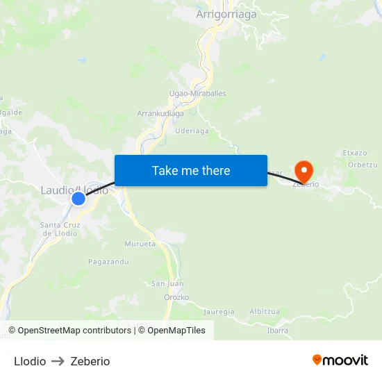 Llodio to Zeberio map
