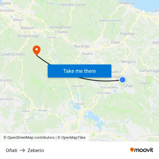 Oñati to Zeberio map