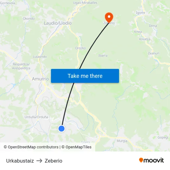 Urkabustaiz to Zeberio map