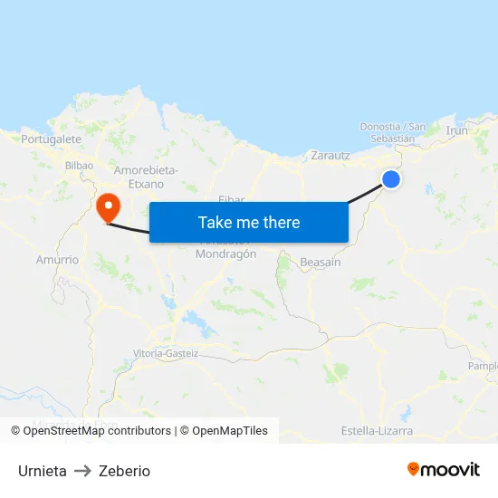 Urnieta to Zeberio map